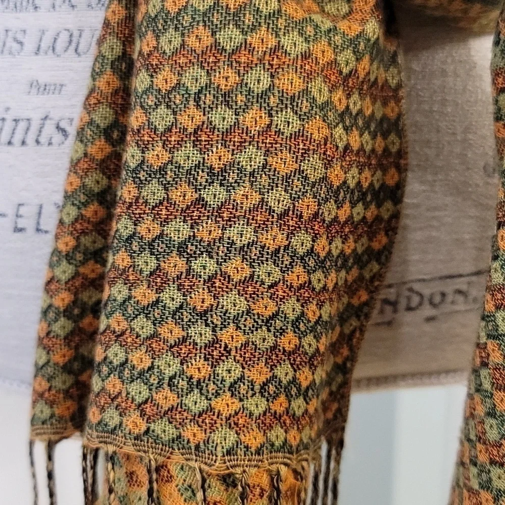 Pashmina Shawl Burnt Orange And Green Paisley Cashmere And Silk Blend